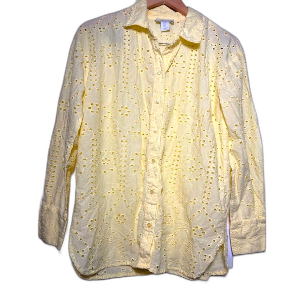Calypso St Barth Eyelet Button Up Blouse Women's Sz Medium Butter Yellow Spring